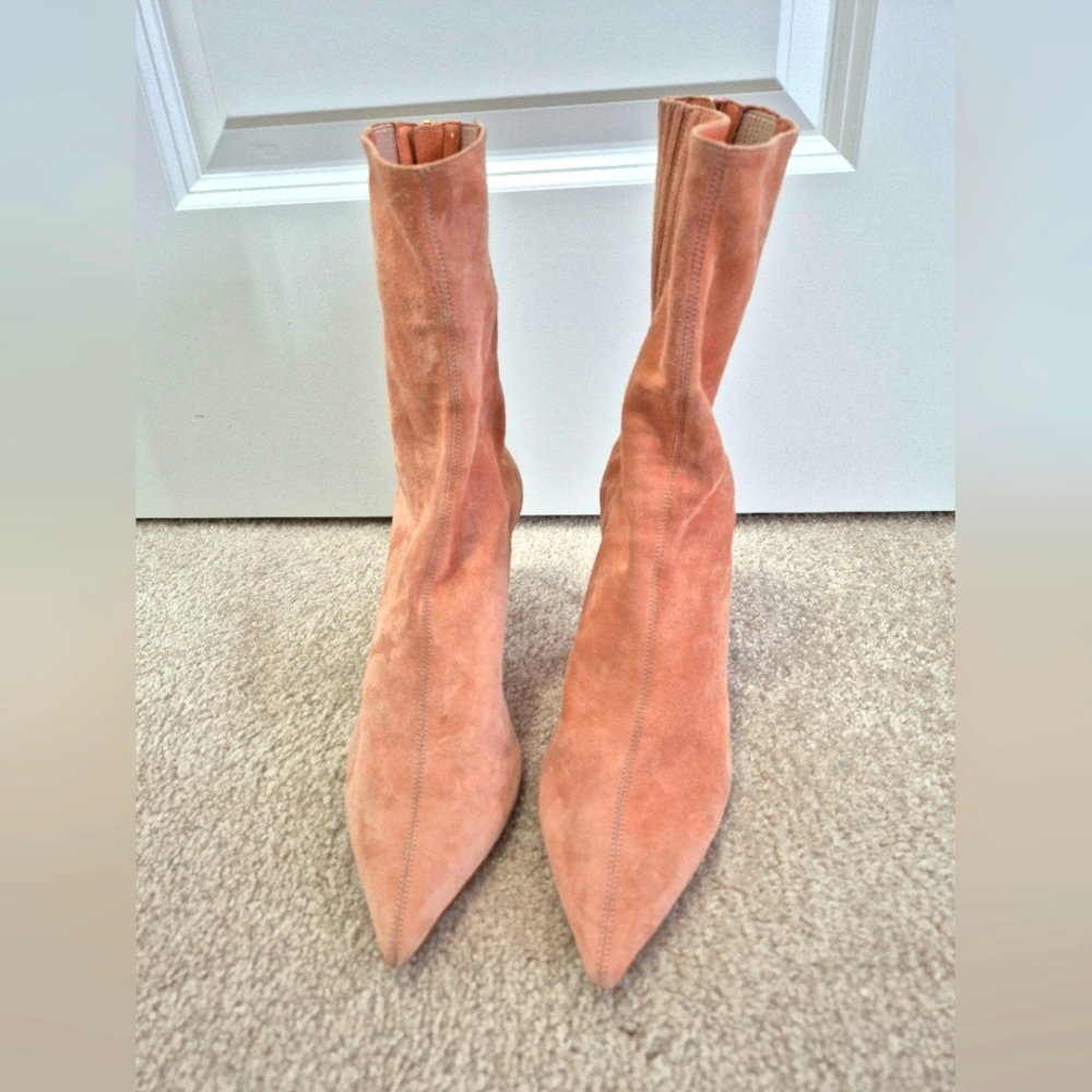 Aquazzura Pink Suede Stiletto High Heel Boots, Size EU 38, US 8 - Picture 4 of 10
